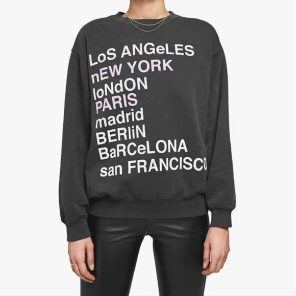Anine Bing City Love Sweatshirt XS Lucy Hale Charcoal Black Gray Cotton Off Duty - Picture 8 of 14